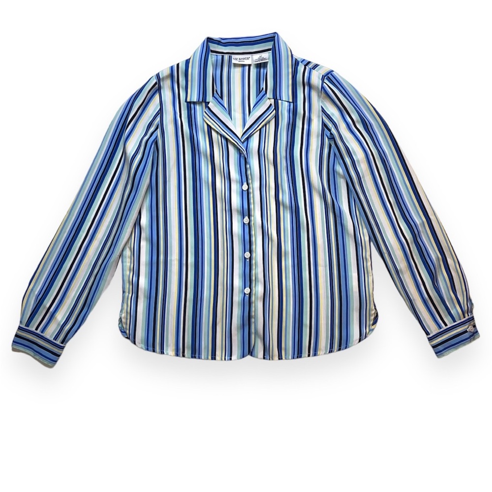 Blue Striped Button Down Blouse Liz Baker Size 4P